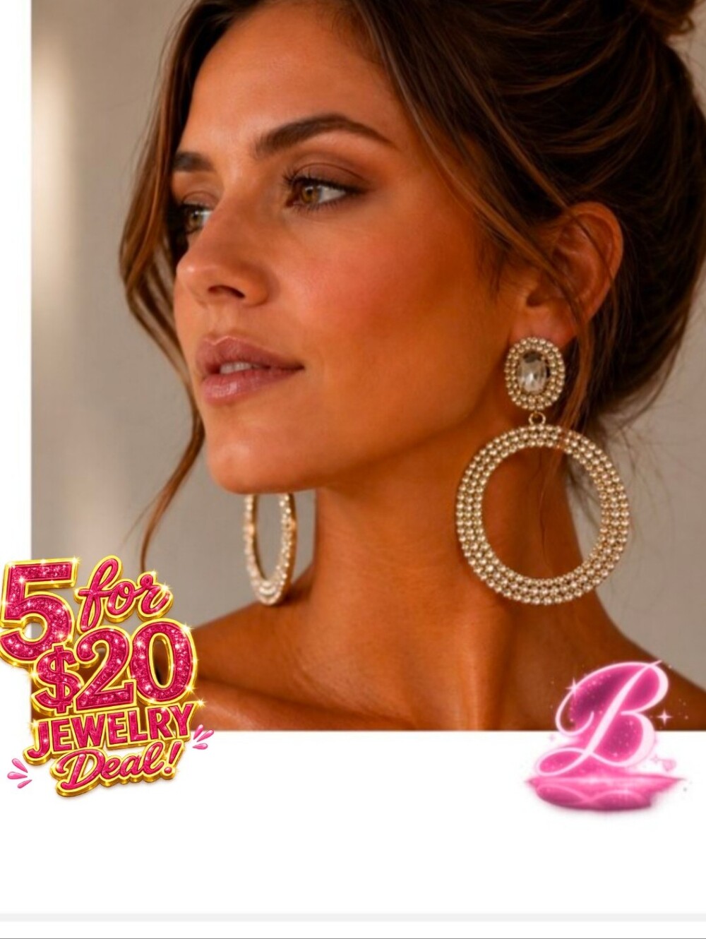 5/$20 Rhinestoned Extra Large Hoops